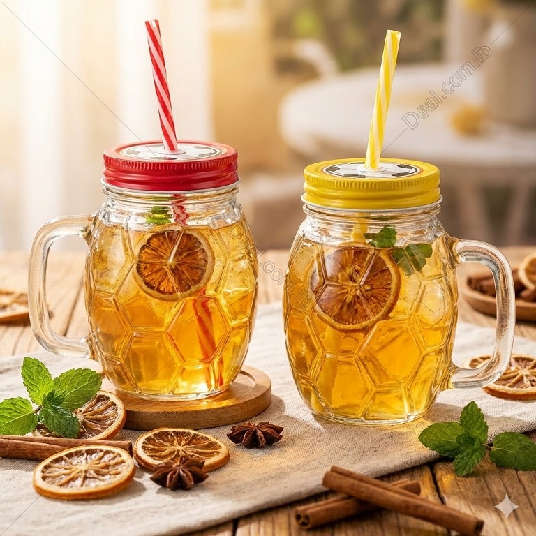 كوب زجاجي تصميم كرة قدم | Football Glass Mason Jar